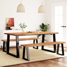 Juego de comedor con borde vivo 3 piezas madera maciza acacia