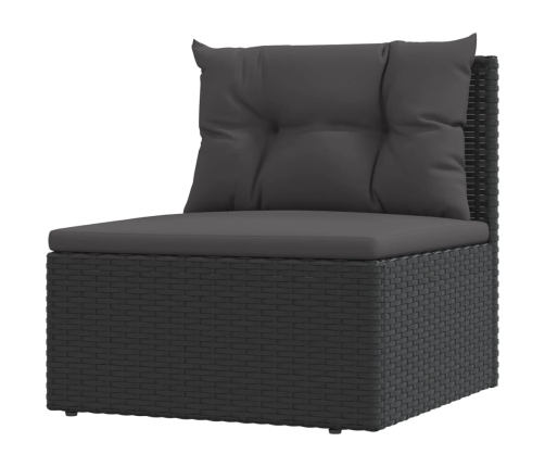 Set muebles de jardín 6 piezas y cojines ratán sintético negro