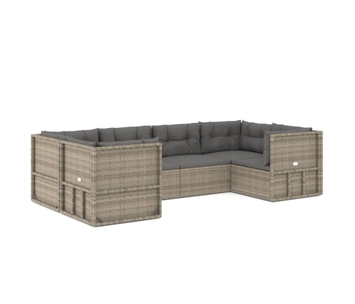 Set de muebles de jardín 6 pzas y cojines ratán sintético gris