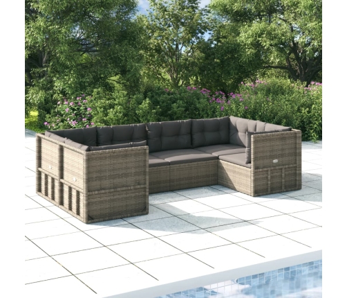 Set de muebles de jardín 6 pzas y cojines ratán sintético gris