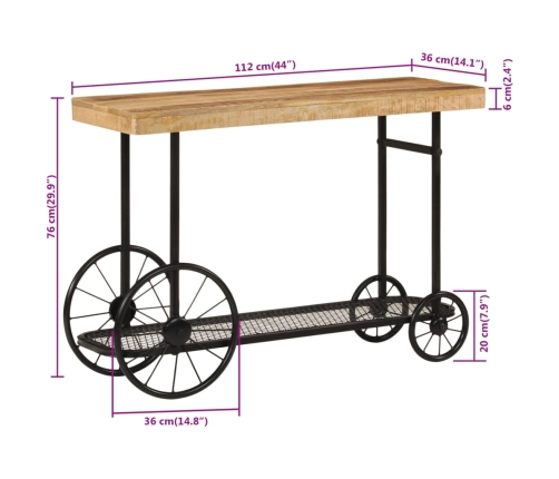 Mesa consola madera maciza de mango y hierro 112x36x76 cm