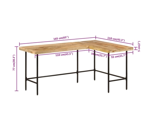 Escritorio madera maciza mango y hierro 165x110x77 cm