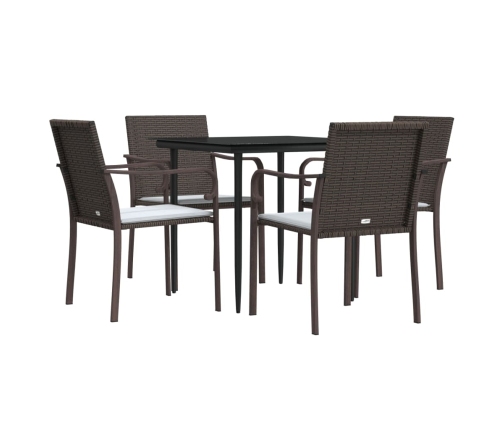 Juego comedor jardín 5 piezas y cojines ratán sintético y acero