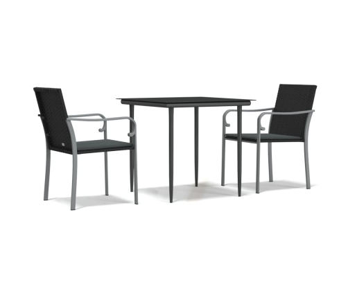 Juego comedor jardín 3 piezas y cojines ratán sintético y acero