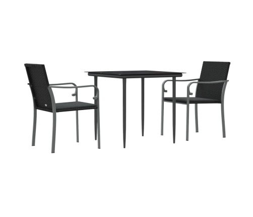 Juego comedor jardín 3 piezas y cojines ratán sintético y acero