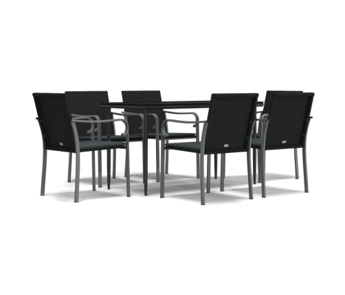 Juego comedor jardín 7 piezas y cojines ratán sintético y acero