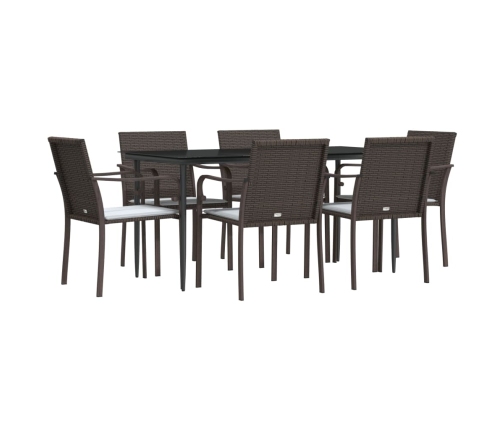 Juego comedor jardín 7 piezas y cojines ratán sintético y acero