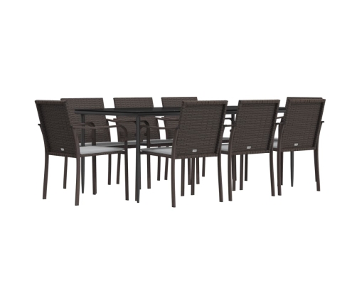 Juego comedor jardín 9 piezas y cojines ratán sintético y acero