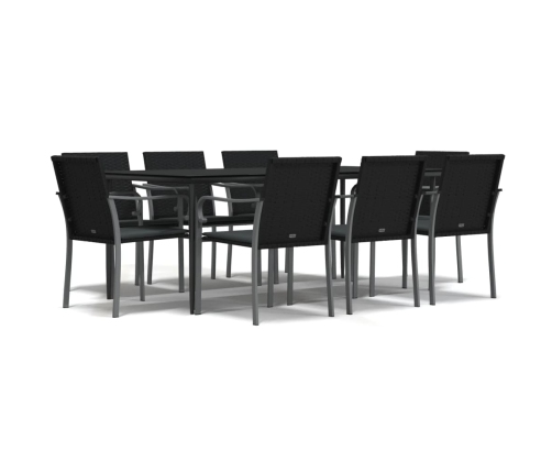 Juego comedor jardín 9 piezas y cojines ratán sintético y acero