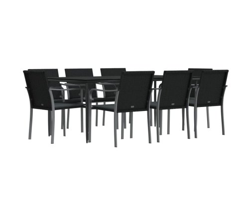 Juego comedor jardín 9 piezas y cojines ratán sintético y acero