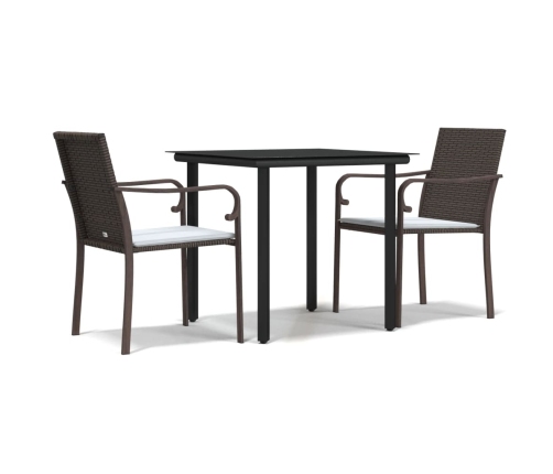 Juego comedor jardín 3 piezas y cojines ratán sintético y acero