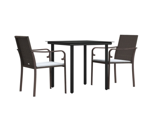 Juego comedor jardín 3 piezas y cojines ratán sintético y acero