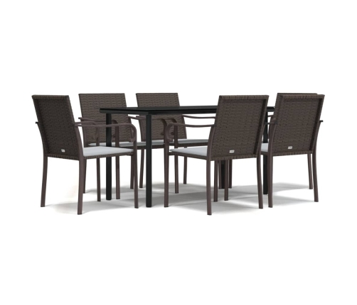 Juego comedor jardín 7 piezas y cojines ratán sintético y acero