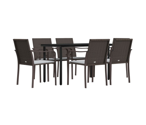 Juego comedor jardín 7 piezas y cojines ratán sintético y acero