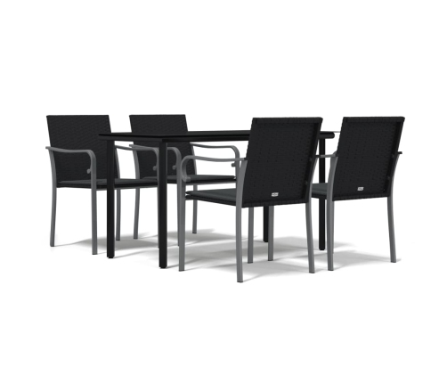 Juego comedor jardín 5 piezas y cojines ratán sintético y acero