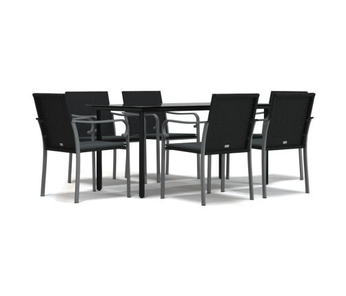 Juego comedor jardín 7 piezas y cojines ratán sintético y acero