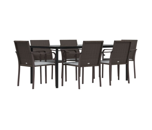 Juego comedor jardín 7 piezas y cojines ratán sintético y acero