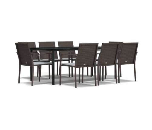 Juego comedor jardín 9 piezas y cojines ratán sintético y acero