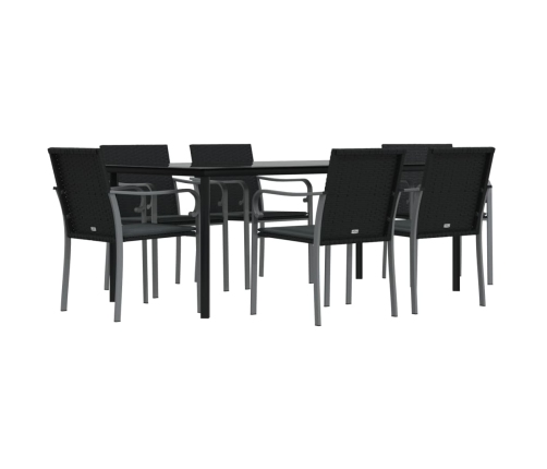Juego comedor jardín 7 piezas y cojines ratán sintético y acero
