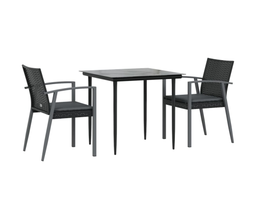 Juego comedor jardín 3 piezas y cojines ratán sintético y acero
