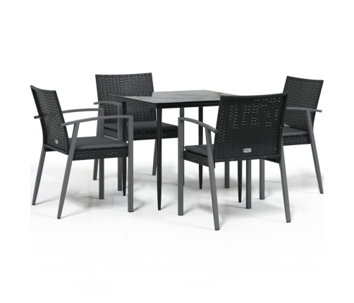 Juego comedor jardín 5 piezas y cojines ratán sintético y acero
