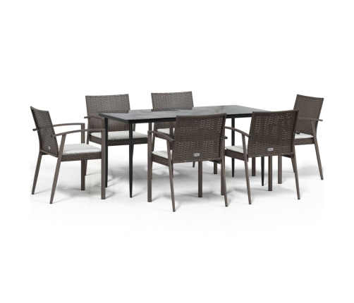 Juego comedor jardín 7 piezas y cojines ratán sintético y acero