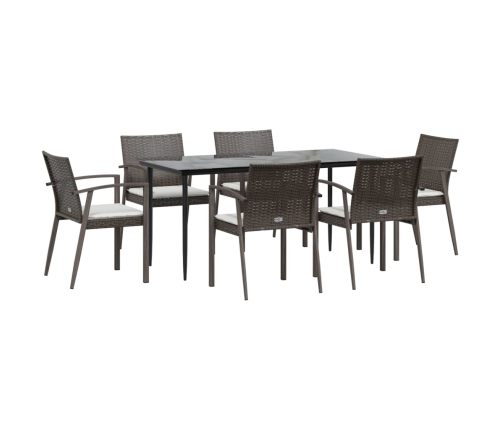 Juego comedor jardín 7 piezas y cojines ratán sintético y acero