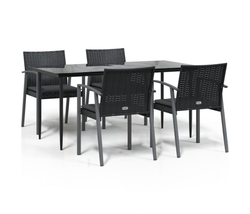 Juego comedor jardín 5 piezas y cojines ratán sintético y acero