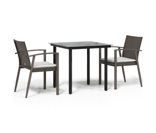 Juego comedor jardín 3 piezas y cojines ratán sintético y acero