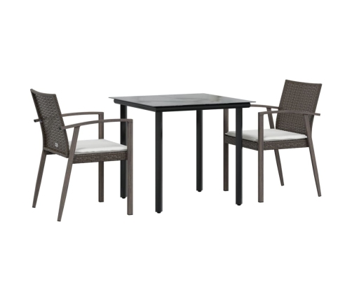 Juego comedor jardín 3 piezas y cojines ratán sintético y acero
