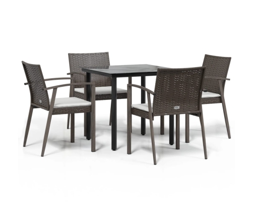 Juego comedor jardín 5 piezas y cojines ratán sintético y acero
