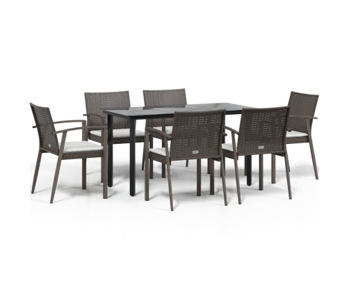 Juego comedor jardín 7 piezas y cojines ratán sintético y acero