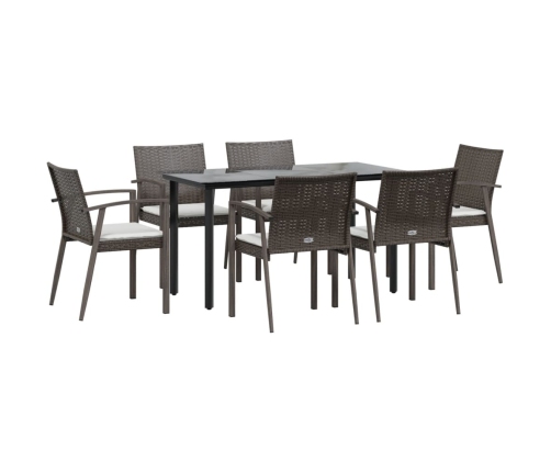 Juego comedor jardín 7 piezas y cojines ratán sintético y acero
