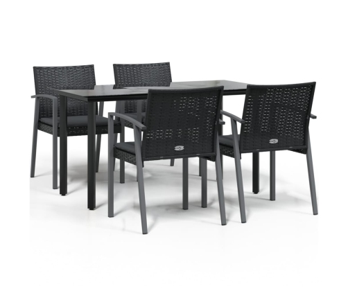 Juego comedor jardín 5 piezas y cojines ratán sintético y acero