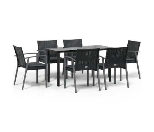 Juego comedor jardín 7 piezas y cojines ratán sintético y acero