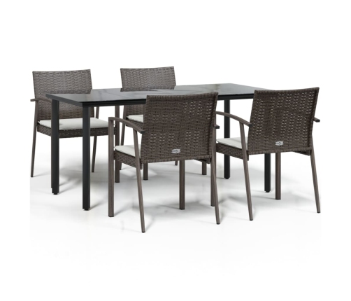 Juego comedor jardín 5 piezas y cojines ratán sintético y acero