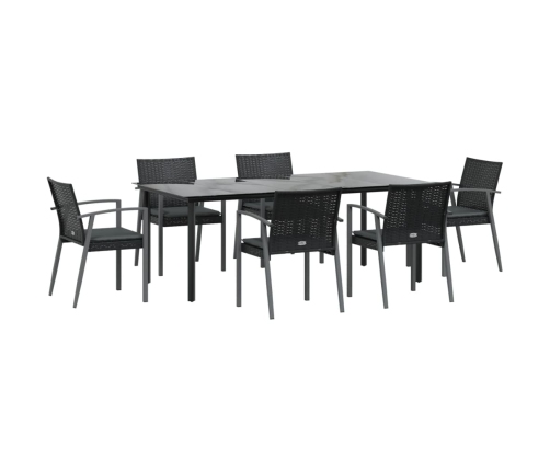 Juego comedor jardín 7 piezas y cojines ratán sintético y acero