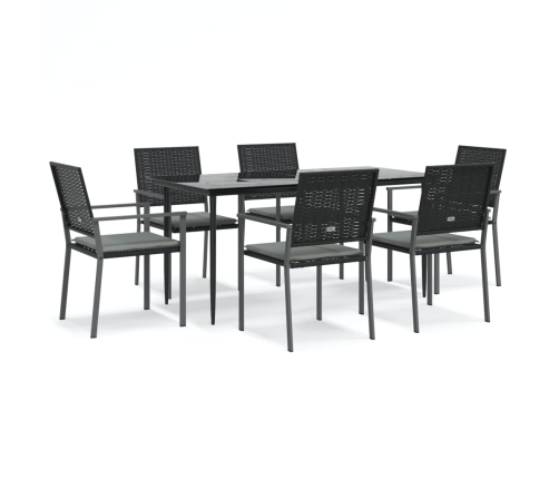 Juego comedor jardín 7 piezas y cojines ratán sintético y acero