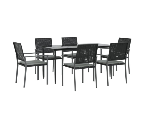 Juego comedor jardín 7 piezas y cojines ratán sintético y acero