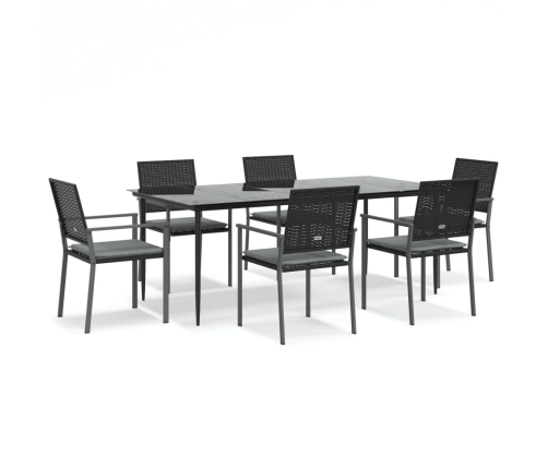 Juego comedor jardín 7 piezas y cojines ratán sintético y acero