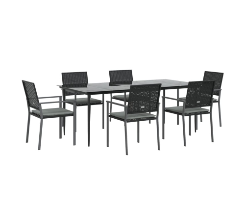 Juego comedor jardín 7 piezas y cojines ratán sintético y acero