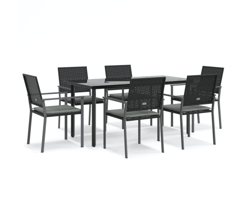 Juego comedor jardín 7 piezas y cojines ratán sintético y acero