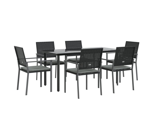 Juego comedor jardín 7 piezas y cojines ratán sintético y acero
