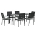 Juego comedor jardín 7 piezas y cojines ratán sintético y acero