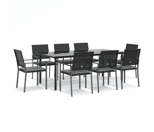 Juego comedor jardín 9 piezas y cojines ratán sintético y acero