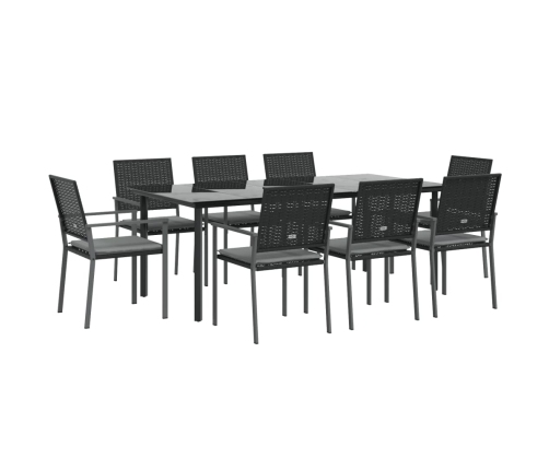 Juego comedor jardín 9 piezas y cojines ratán sintético y acero