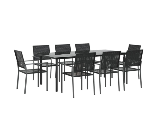 Juego de comedor para jardín 9 piezas ratán sintético y acero