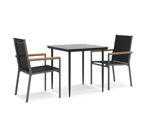 Juego de comedor para jardín 3 piezas acero y textilene negro