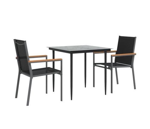 Juego de comedor para jardín 3 piezas acero y textilene negro