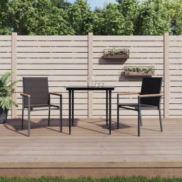 Juego de comedor para jardín 3 piezas acero y textilene negro